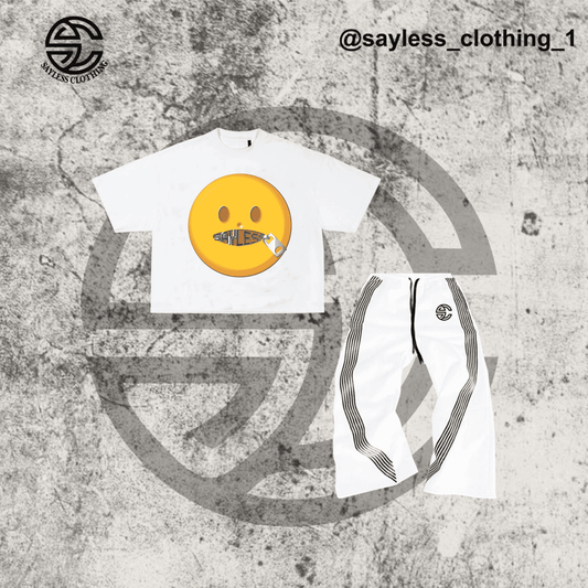 Sayless Clothing Emoji Tee & Track Pants Set – White